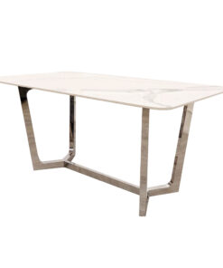 Lucien 1.6mt Chrome Dining Table  Polar White Sintered Stone Top