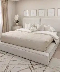 Tropez Cushion Headboard Piped Velvet  Platform Bed Frame